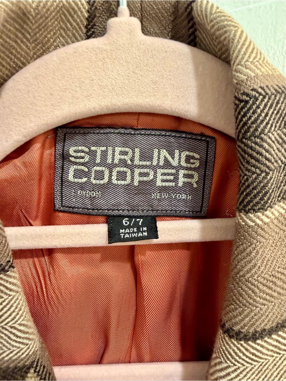 Vintage 90s Stirling Cooper London NY 100% Wool Striped Herringbone Blazer Brown - Picture 4 of 13
